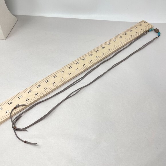 Beaded Leather Cord Necklace Long Length‎ Adjustable Boho Copper Turquoise Blue - Picture 5 of 5